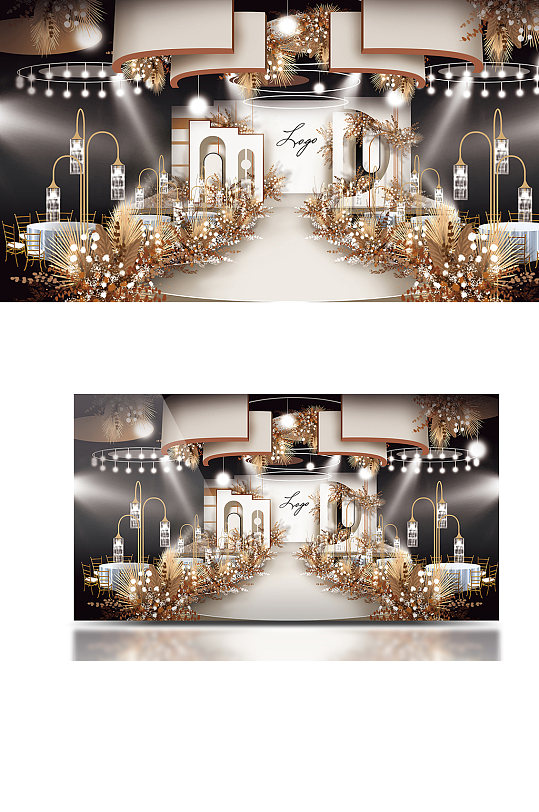 莫兰迪焦糖色小众质感婚礼效果图浪漫温馨-众图网