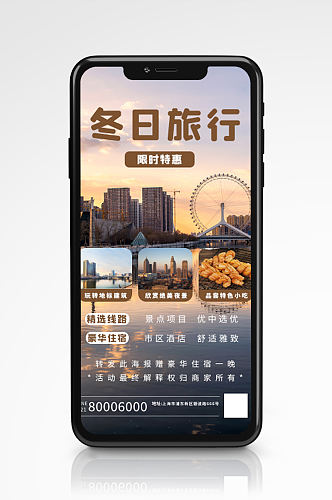 棕色简约实拍冬日旅行手机海报度假