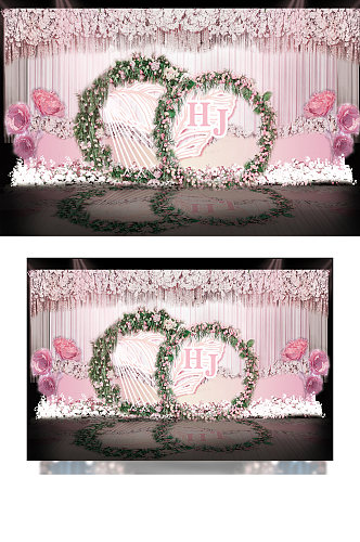 粉色花环婚礼迎宾区浪漫清新背景板