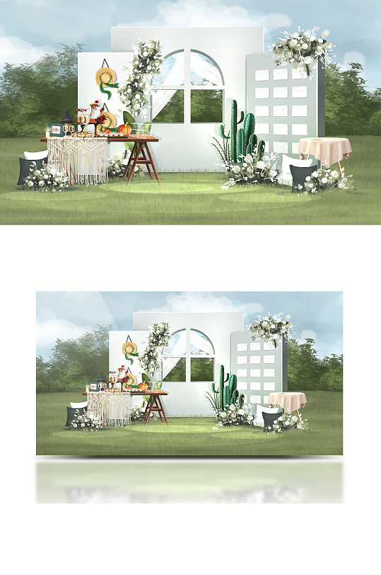 白绿小清新简约泰式ins户外婚礼效果图-众图网