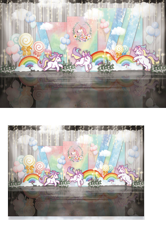 彩虹独角兽主题小清新婚礼工装效果图浪漫-众图网