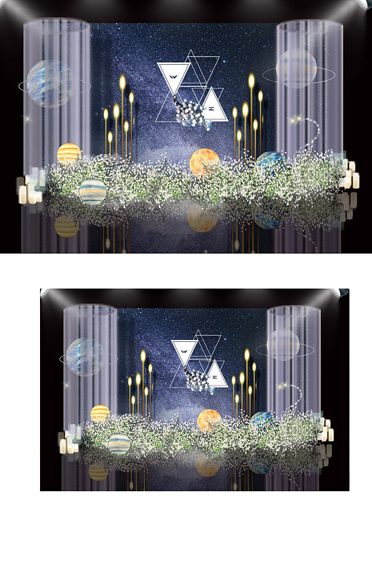 浪漫几何星空婚礼满天星线帘婚礼舞台效果图-众图网