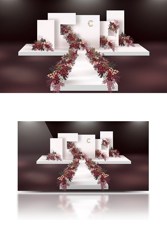 白色简约大气婚礼效果图酒红色花艺婚礼-众图网