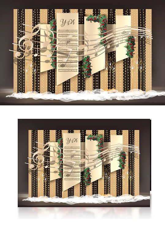 香槟色音乐主题婚礼迎宾区效果图背景板-众图网