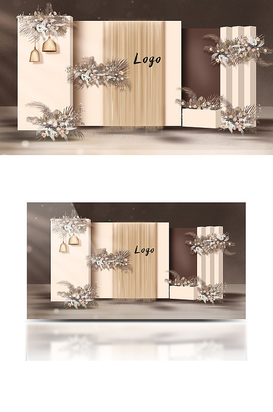 泰式奶咖色小众温暖婚礼迎宾效果图-众图网