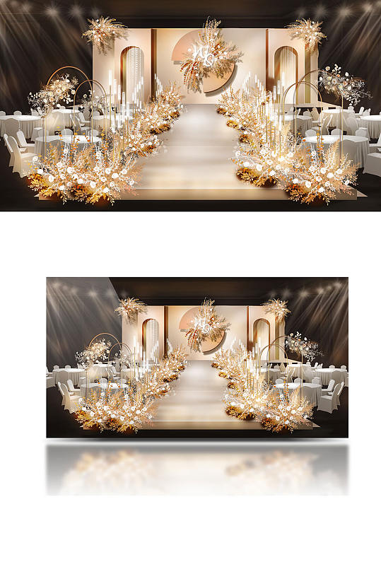 简约香槟色优雅婚礼效果图轻奢浪漫-众图网