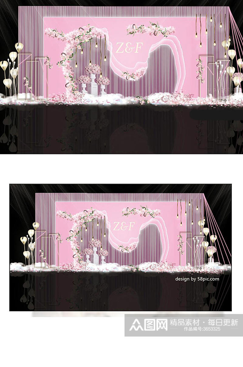 室内设计粉色婚礼迎宾区psd效果图清新素材