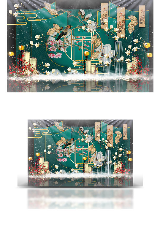 古典新中式江南风婚礼效果图绿色高端-众图网