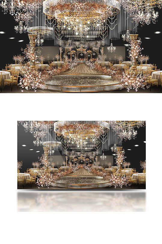 原创手绘香槟色欧式吊顶婚礼效果图轻奢-众图网