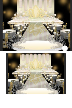 室内设计香槟色婚礼主舞台psd效果图浪漫
