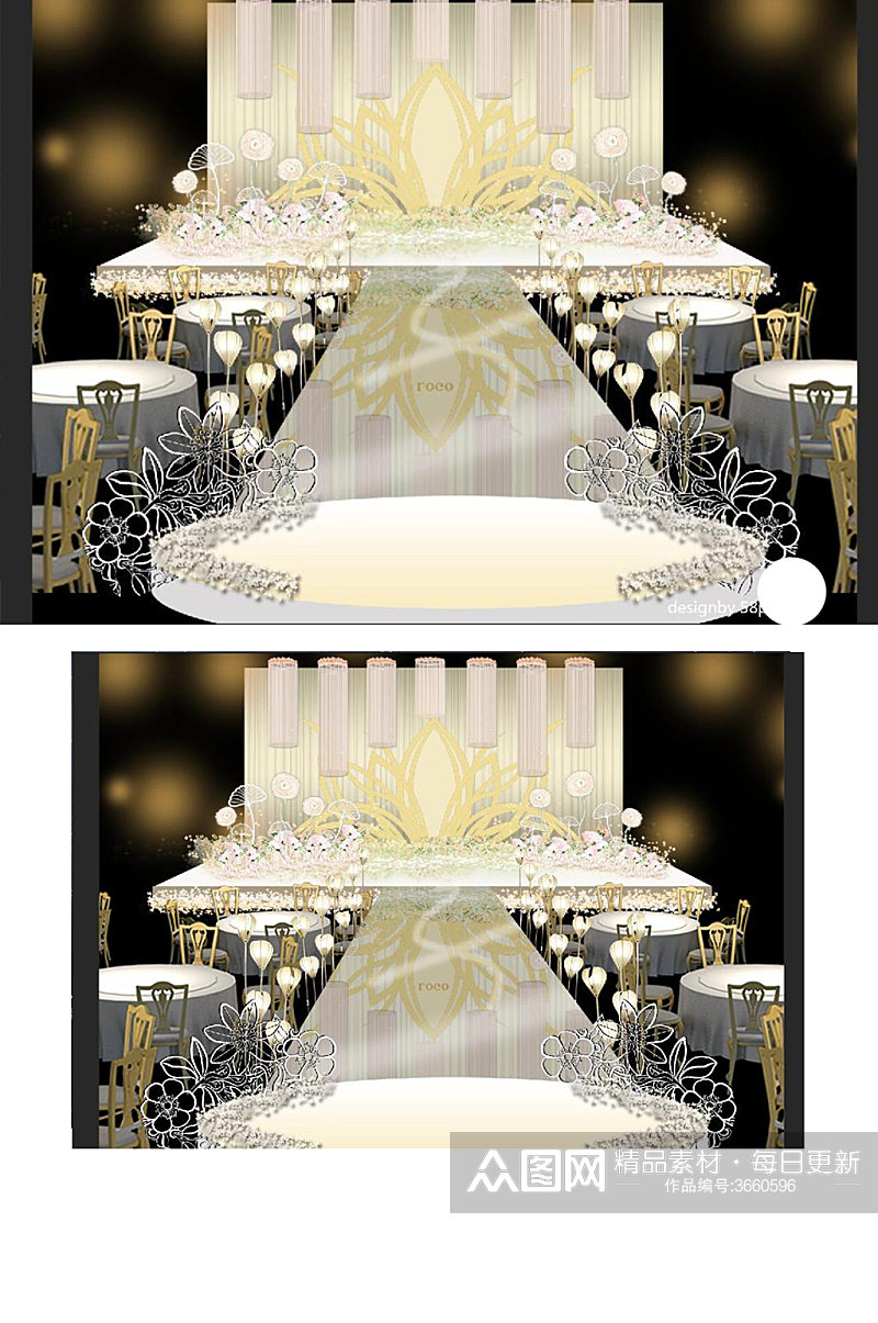 室内设计香槟色婚礼主舞台psd效果图浪漫素材