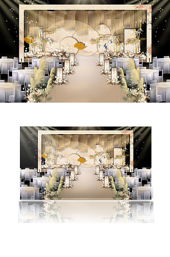 新中式婚礼舞台效果图浪漫轻奢香槟色