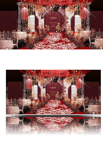 红色婚礼效果图设计温馨中国风大气轻奢舞台