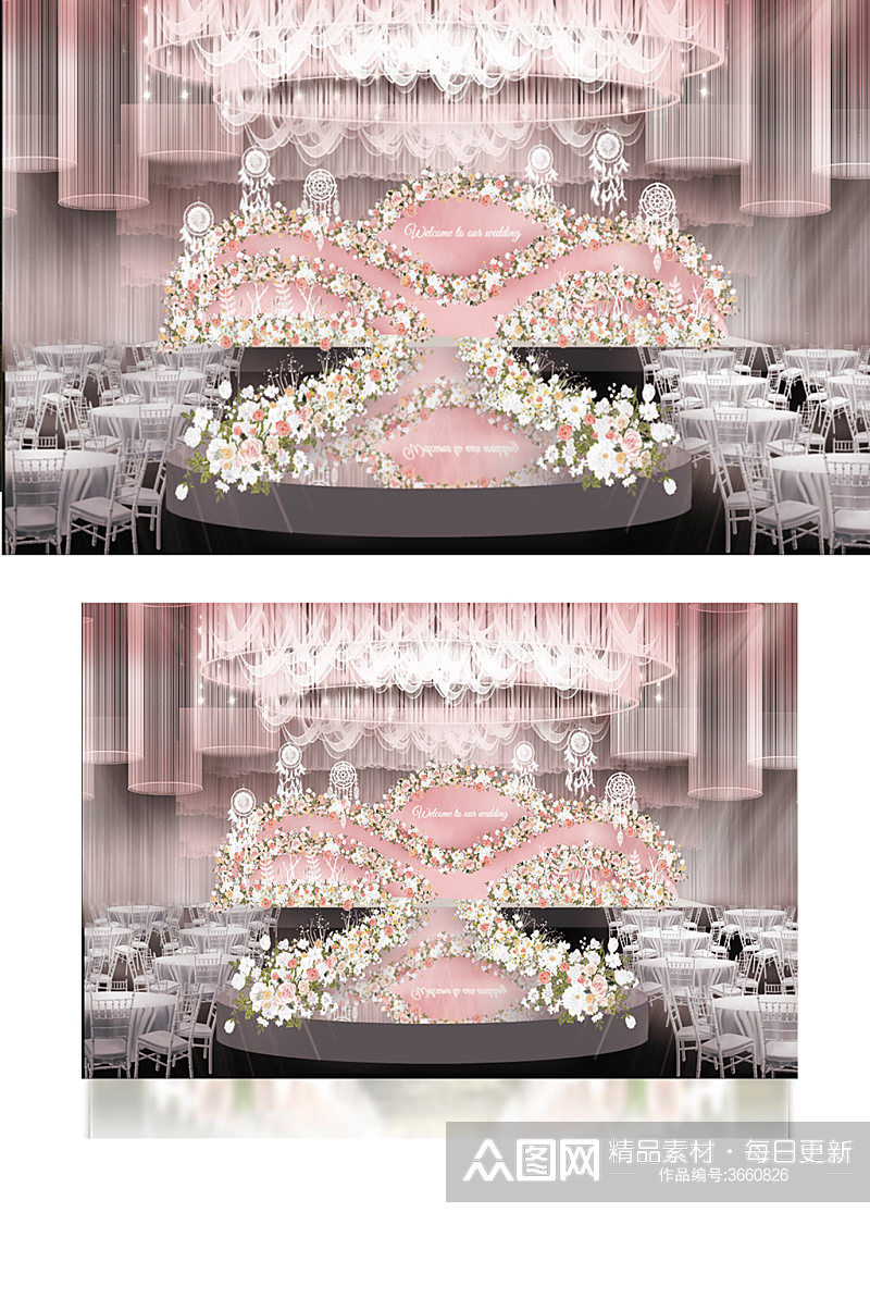浪漫粉色婚礼设计图清新温馨浪漫舞台效果图素材