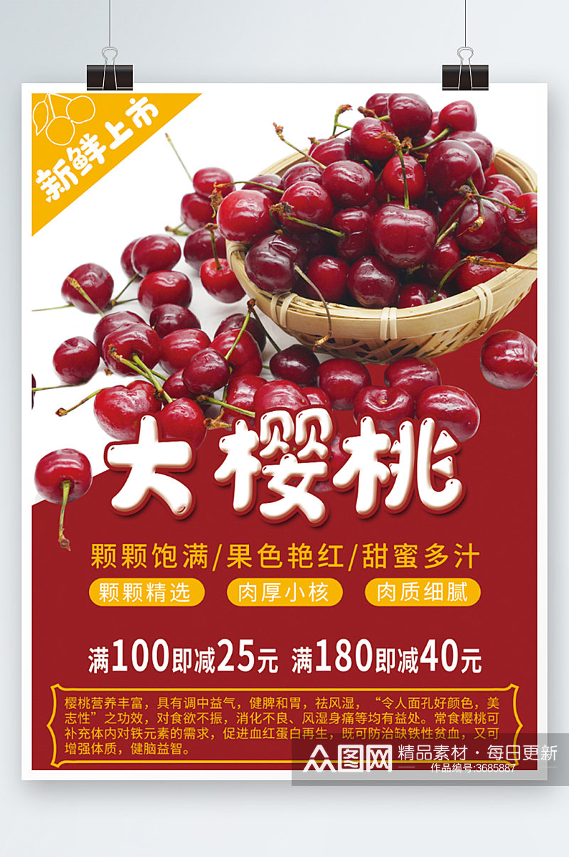 新鲜大樱桃海报设计新鲜水果上市素材