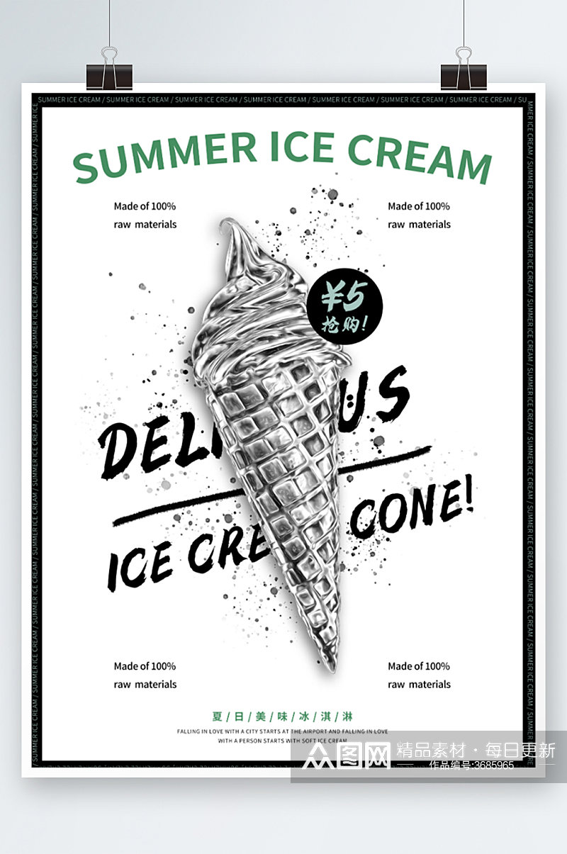 酸性冰淇淋潮流海报设计银色创意促销素材
