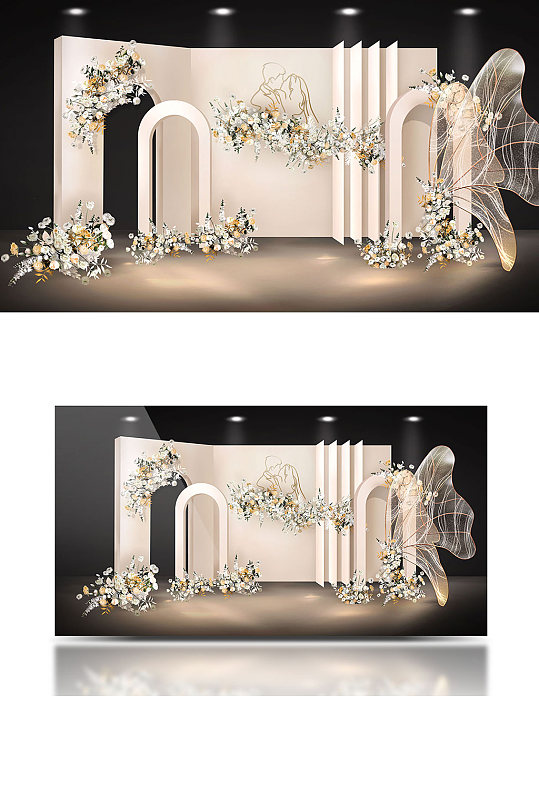 婚礼效果图香槟蝴蝶迎宾区合影区背景板