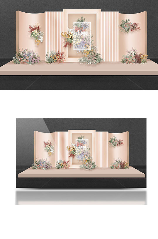 泰式粉色婚礼效果图迎宾区合影区浪漫背景板-众图网