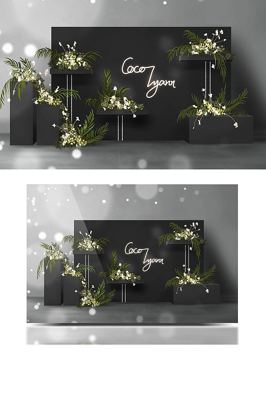 黑色时尚高级感明星应援花墙婚礼效果图-众图网