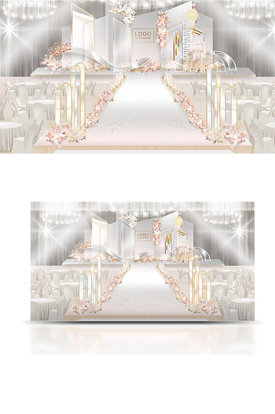 唯美冰晶透明几何白色婚礼舞台效果图-众图网