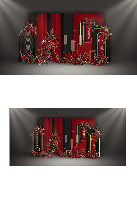 红黑泰式几何展示区婚礼效果图浪漫-众图网