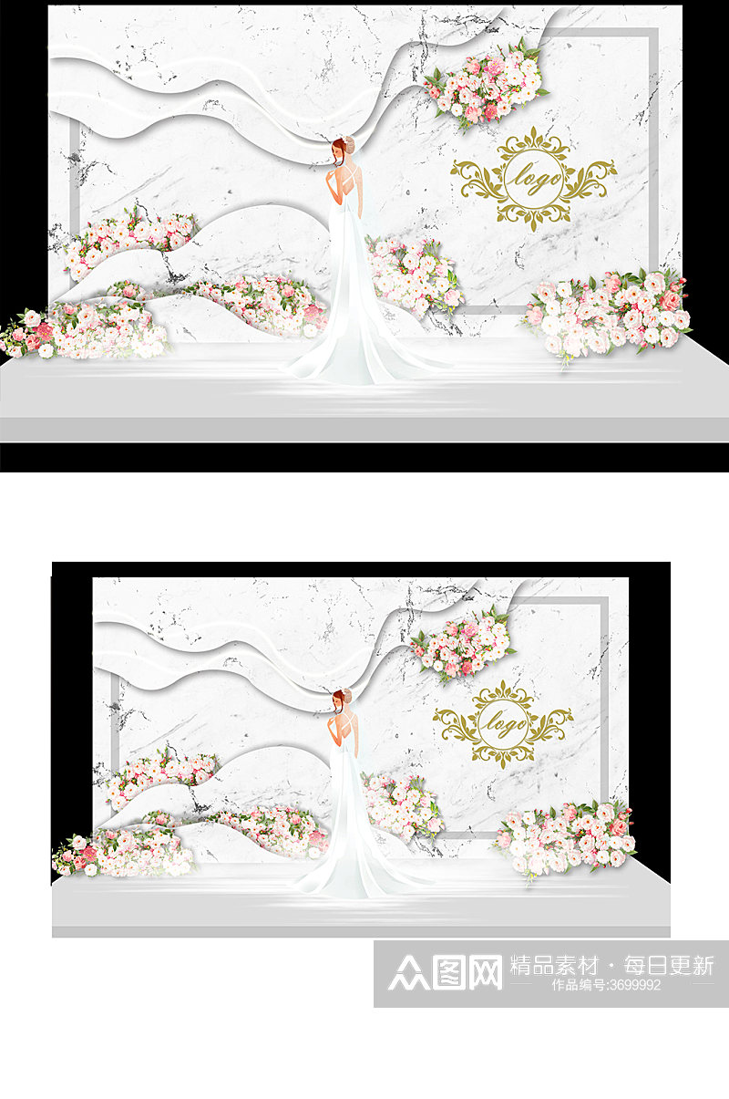 大理石现代简约婚礼效果图简约白色背景板素材