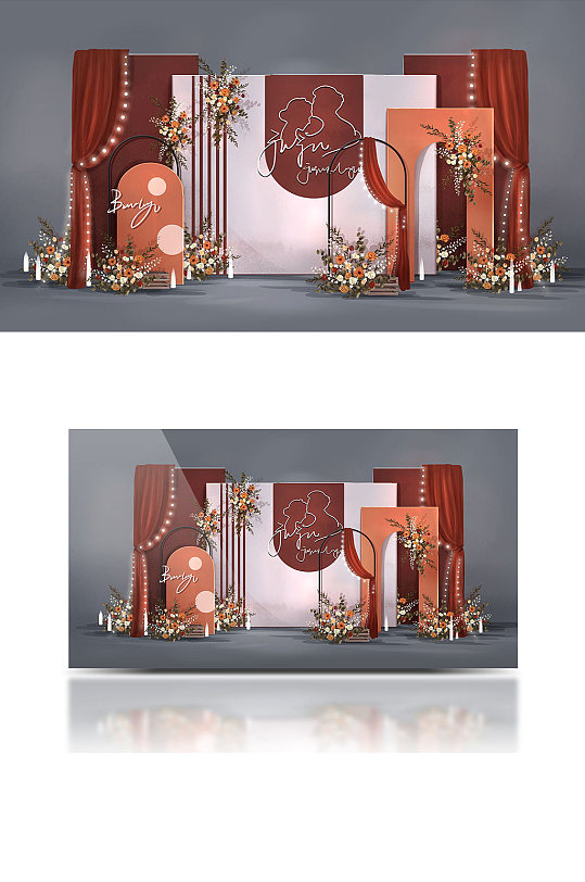 焦糖色秋色撞色户外婚礼效果图温馨浪漫-众图网