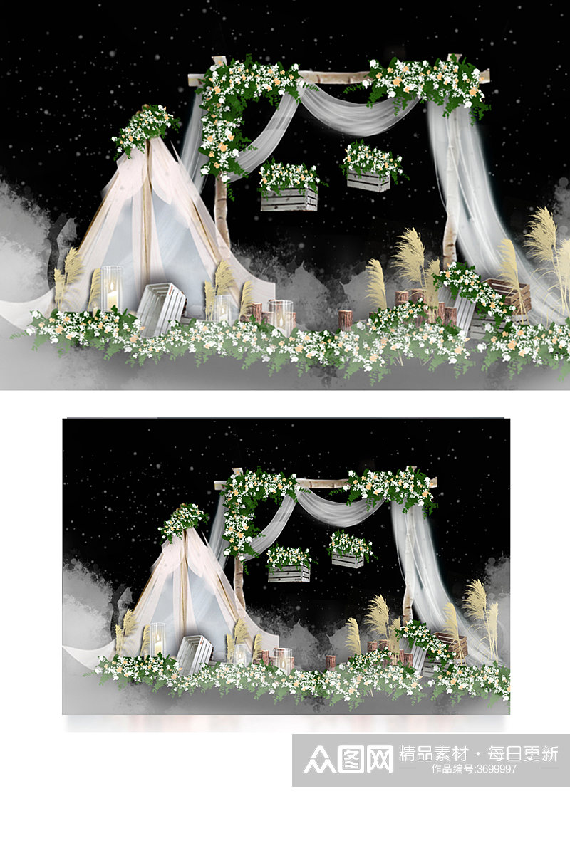 白绿小清新迎宾区婚礼效果图户外温馨浪漫素材