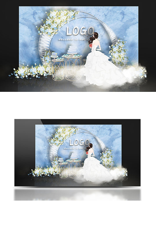 水蓝色拱门甜品台甜品区温馨浪漫清新-众图网