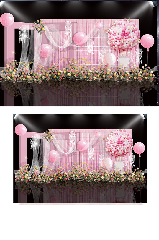 粉色热气球婚礼迎宾区合影区效果图-众图网