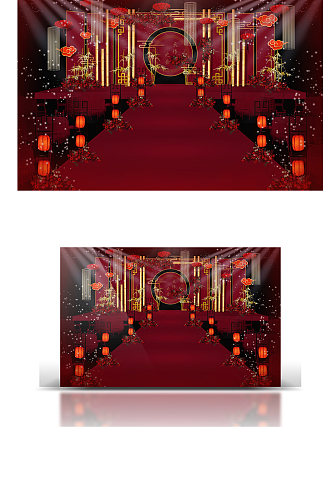 传统红色中国风中式婚礼效果图温馨