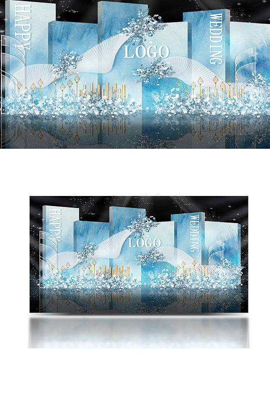 蓝色浪漫唯美大气婚礼区梦幻温馨背景板-众图网