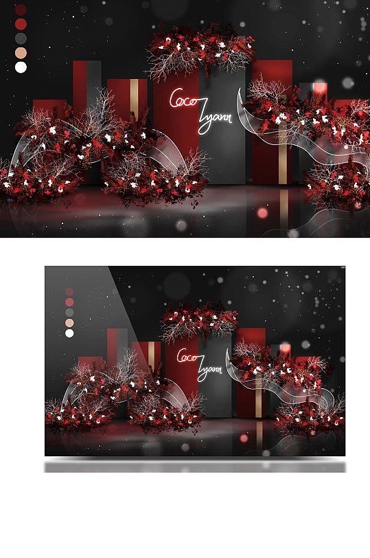 简约时尚酒红黑高级灰色欧式西式婚礼效果图-众图网