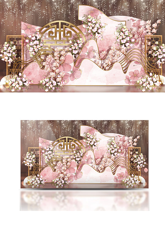清新浪漫粉色中国风中式婚礼迎宾区效果图-众图网