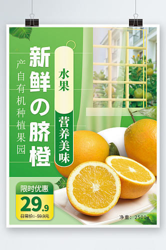 清新简约食品生鲜水果橙子平面宣传海报