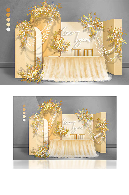 清新小成本香槟色金色婚礼效果图签到区-众图网