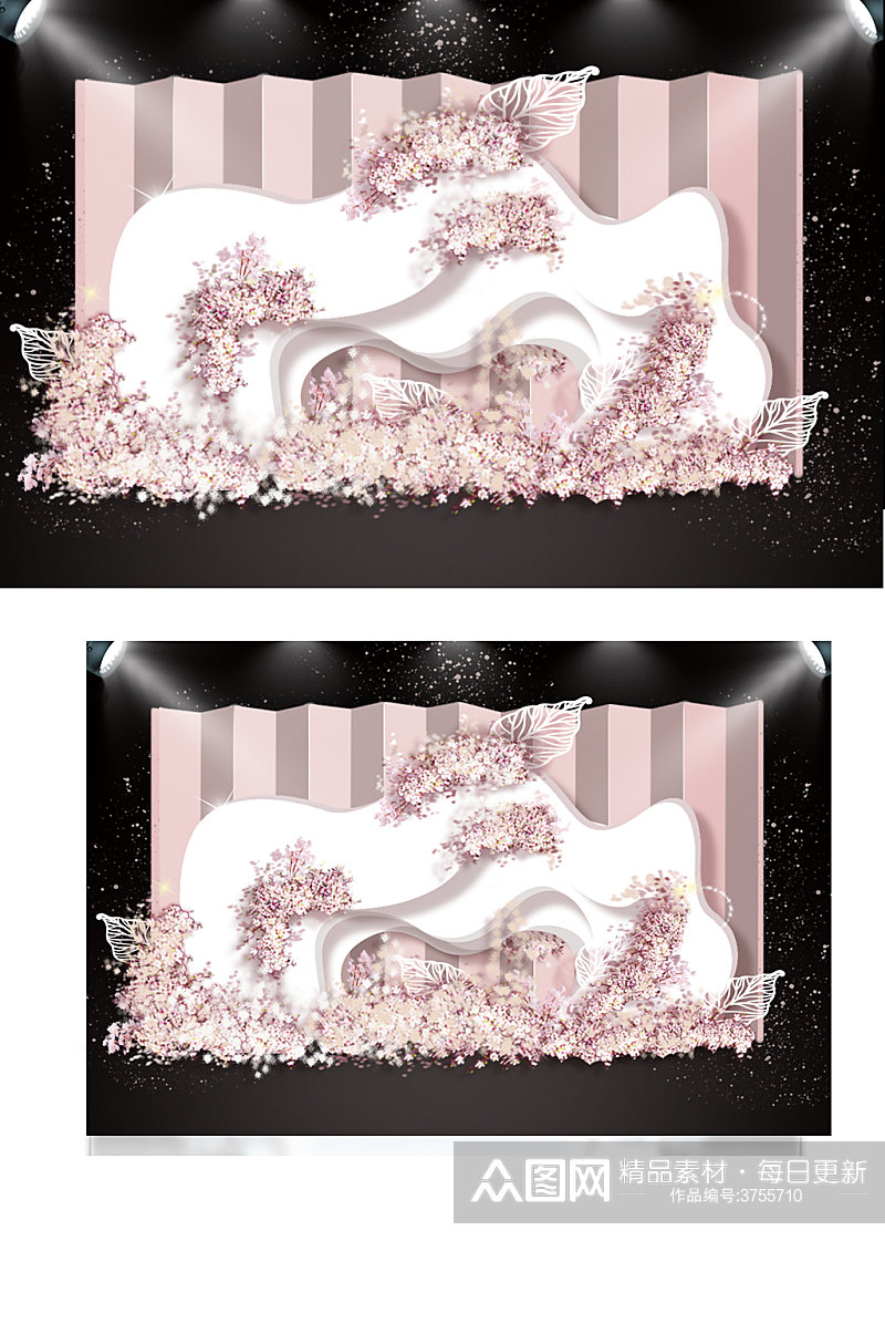 粉色婚礼迎宾区合影区效果图温馨背景板清新素材
