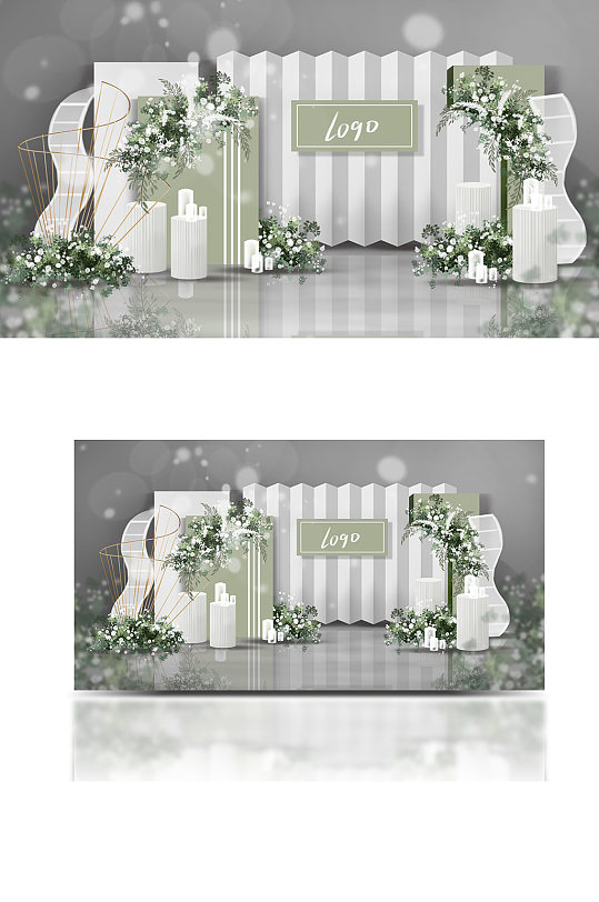 小清新浪漫白绿婚礼迎宾背景板温馨-众图网