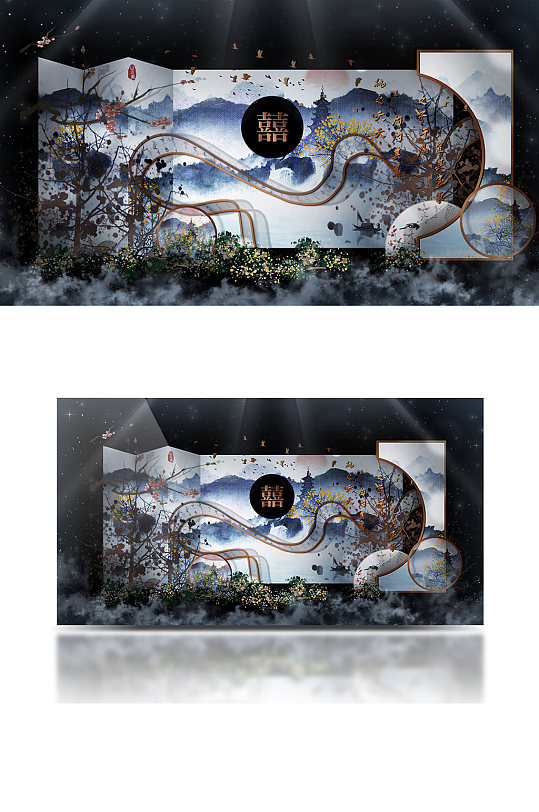 古典水墨江南青花新中式婚礼效果图中国风-众图网