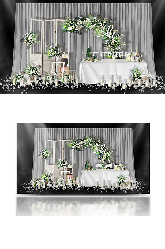 白绿色小清新婚礼签到区效果图浪漫温馨-众图网