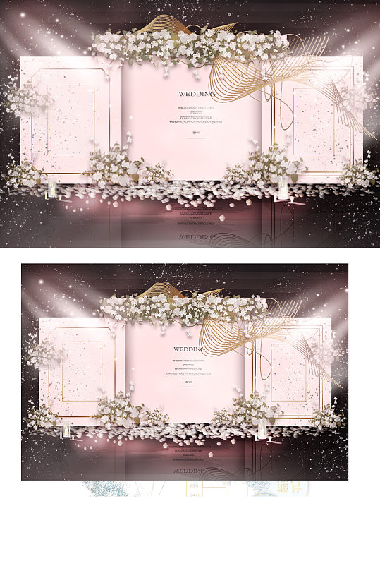 粉色婚礼合影区效果图迎宾区背景板浪漫-众图网