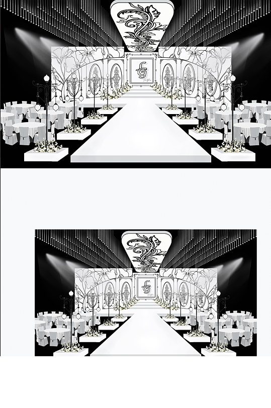 小香风简约黑白婚礼仪式区效果图浪漫温馨-众图网