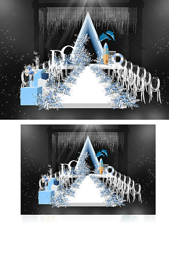 蓝色海洋秀场风三角形婚礼效果图梦幻浪漫