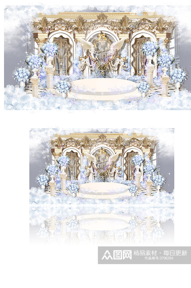 欧式轻奢婚礼留影区婚礼舞台背景设计效果图素材