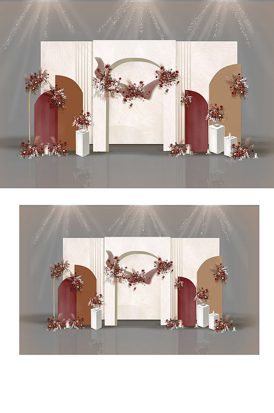 莫兰迪简约留影区红白色浪漫背景板