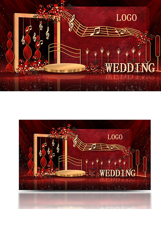 时尚音符红金现代简约主题舞台婚礼仪式区-众图网