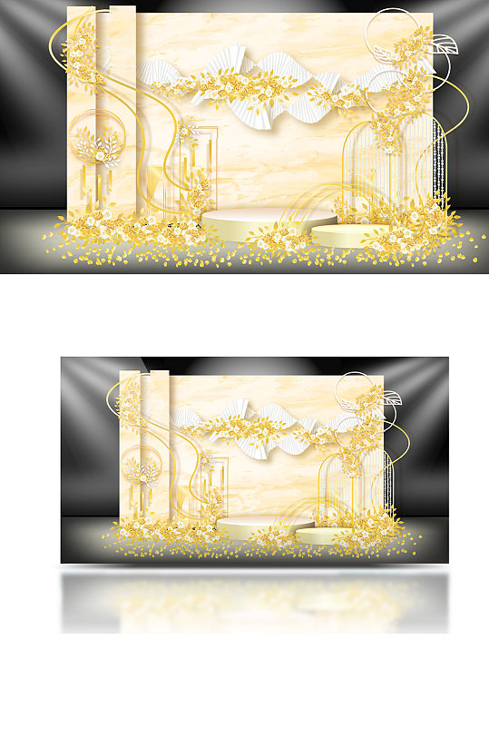 香槟色简约婚礼设计效果图背景板浪漫合影区