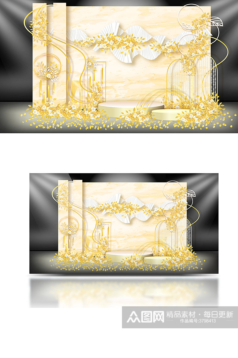 香槟色简约婚礼设计效果图背景板浪漫合影区素材