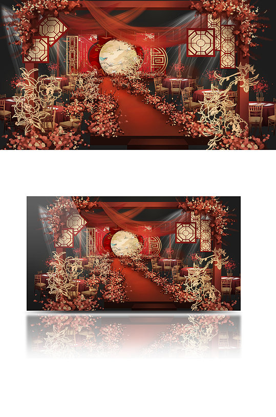 中国风红色婚礼舞台大气中式温馨浪漫-众图网