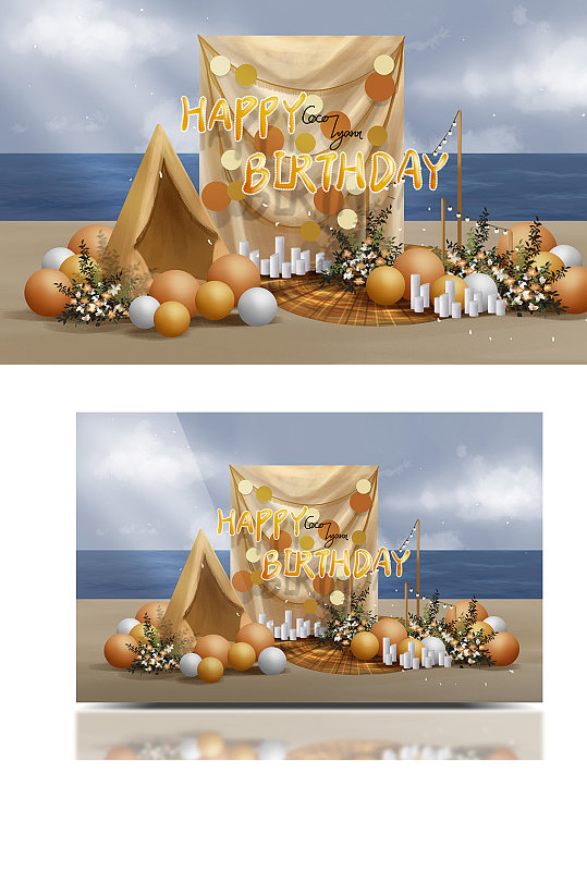 波西米亚户外婚礼效果图生日派对宝宝宴海滨-众图网